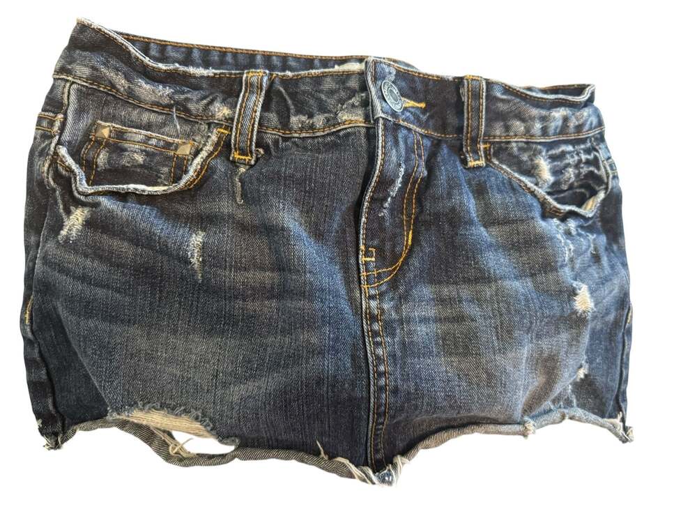 Y2K Aeropostale Dark Wash Distressed Raw Hem Denim mini skirt